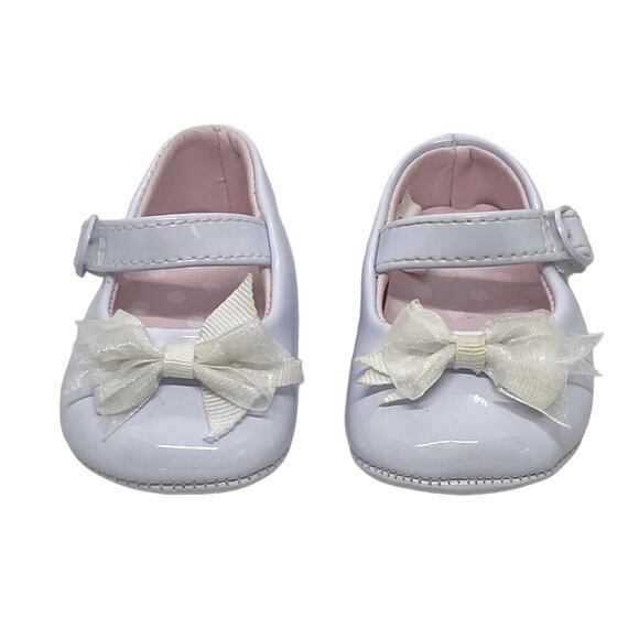 Baby Deer Girl's White Patent Skimmer Crib Shoes 1M Infant Hook & Loop Closure - Picture 4 of 14